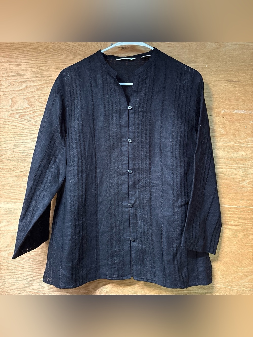 Laura Ashley Black Lightweight Linen Tunic Shirt with Subtle Stripe Texture